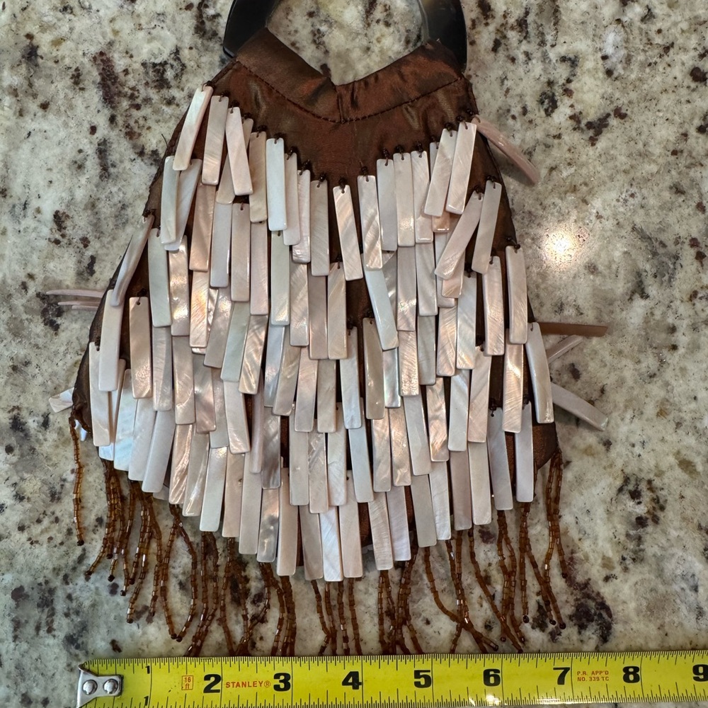 Brown and Cream Beaded Women's Bag